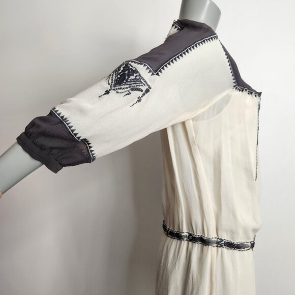 Club Monaco Silk Embroidered 3/4 Sleeve Boho Mini Dress Size 6 - Picture 8 of 15